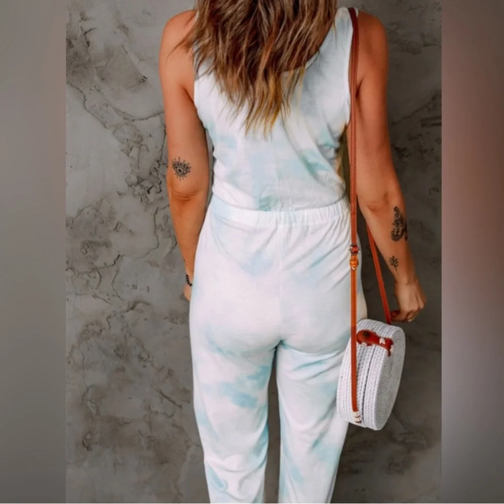 Cotton Candy Blue and White Jumpsuit New without tag - Picture 3 of 5